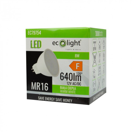 Żarówka LED Reflektor MR16 GU5.3 8W 640lm 3000K Ciepła 12V Ecolight