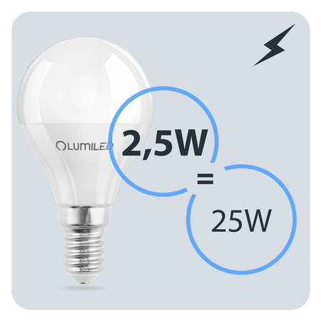 6x Żarówka LED E14 Kulka P45 2,5W = 25W 249lm 4000K Neutralna 180° LUMILED