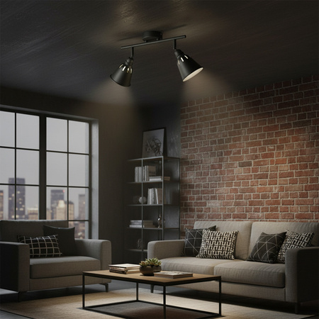 KINKIET FIONA spot oprawa ścienna 2x E14 sufitowa CZARNA GOLDLUX (Polux)