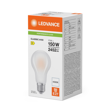 Żarówka LED A70 E27 17W = 150W 2452lm 4000K Neutralna Biała FILAMENT LEDVANCE