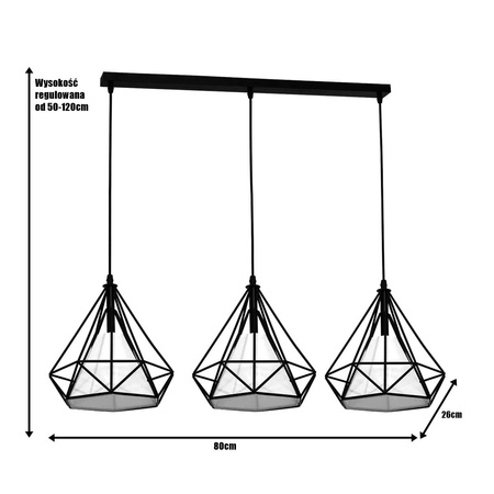 Lampa wisząca sufitowa TRIANGOLO 3x E27 Czarno-biała Metal + tkanina Milagro