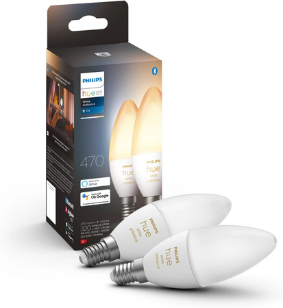 2x Żarówka LED E14 Świeczka B39 5.2W = 40W 470lm 2200-6500K CCT SMART Inteligentna Bluetooth ZigBee White Ambiance Philips HUE