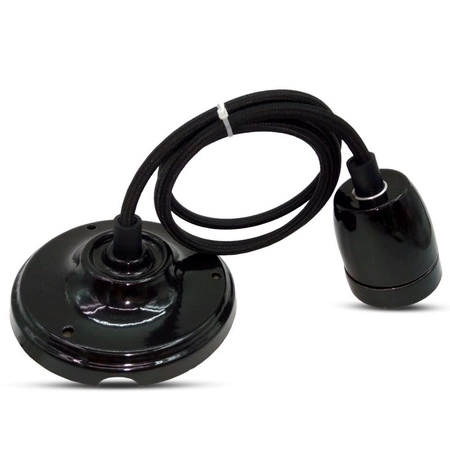 Lampa Wisząca Oprawa E27 Porcelanowy klosz czarny z kablem VT-7998 V-TAC