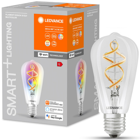 Żarówka LED E27 ST64 4,5W = 30W 2700K Ciepła RGB 300lm 300° Filament LEDVANCE SMART+ WIFI Ściemnialna