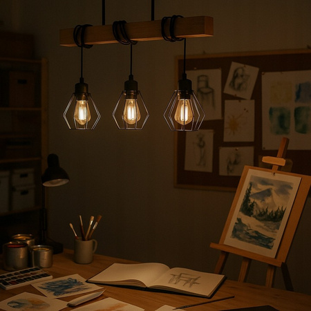 Lampa Sufitowa Oprawa Wisząca 3x E27 Czarna Brązowa Otto Masterled