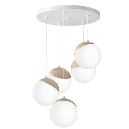 Lampa wisząca SFERA 5xE14 Białe Kule Drewniane Detale MLP5426 Milagro Metal + Drewno + Szkło