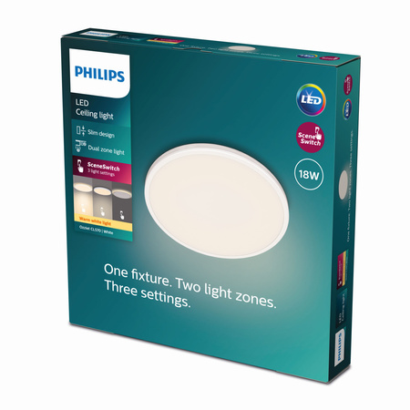 Lampa Sufitowa Plafon Natynkowy LED 18W 1800lm 2700K Biała Ozziet Philips