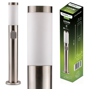 Lampa Ogrodowa Zewnętrzna E27 INOX SŁUPEK 65cm z Gniazdem 230V Lilium LUMILED