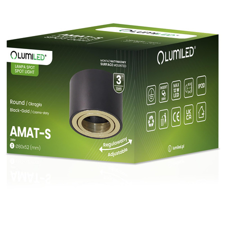 Oprawa Natynkowa HALOGENOWA Spot Tuba Ruchoma Okrągła Czarno-Złota 50mm AMAT-S LUMILED