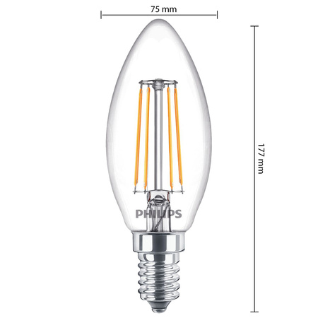 Żarówka LED E14 B35 4,3W = 40W 470lm 2700K Ciepła Filament PHILIPS