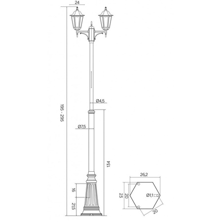 Lampa Ogrodowa Zewnętrzna Słupek LATARNIA E27 Retro Classic OGMWN 2 195-295cm czarny Su-Ma