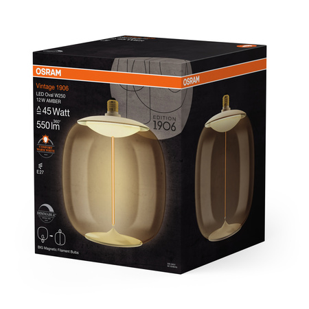 Żarówka LED Dekoracyjna E27 12W = 45W 550lm 1800K Ciepła 320° Bursztynowa Filament Ściemnialna Vintage 1906 Osram