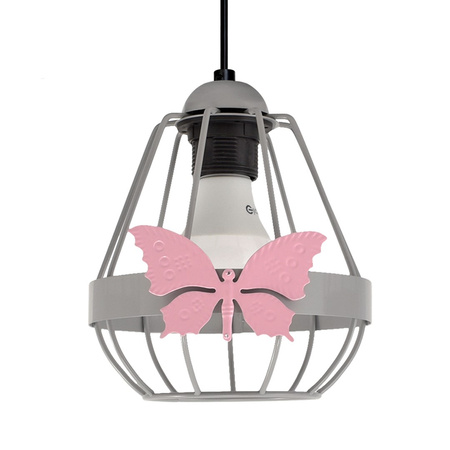 Lampa wisząca KAGO 1xE27 Dziecięca Różowy Motyl Szara MLP4932 Milagro Metal
