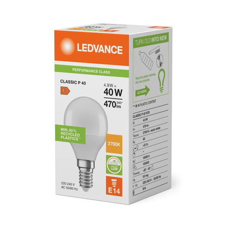 Żarówka LED Kulka E14 P45 4.9W = 40W 470lm 2700K Ciepła 180° Ledvance