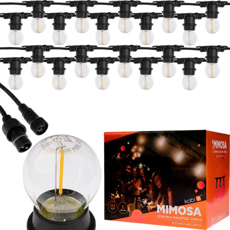 Girlanda Ogrodowa Zewnętrzna Łańcuch Świetlny 10m 20xE27 LED 1,3W Kobi