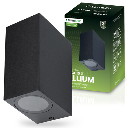 Kinkiet Ogrodowy Elewacyjny Lampa Zewnętrzna 2xGU10 ALLIUM Czarna Kwadrat LUMILED