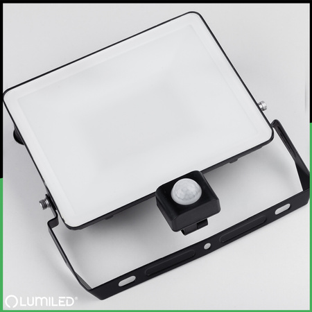 Naświetlacz LED AZZLER 50W 6000lm 4000K IP44 Halogen Zewnętrzny Lampa z Czujnikiem Ruchu Czarny LUMILED