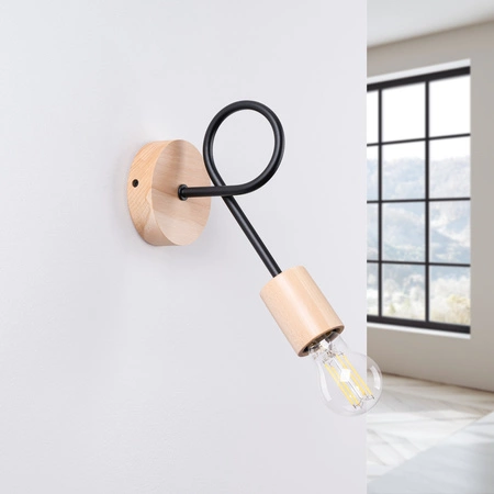 Lampa Ścienna Kinkiet 1x E27 Naturalne Drewno Czarna Ember Peach Puff SL.1476 Sollux