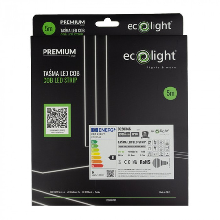 Taśma LED Pasek COB 9W/m 990lm/m 480LED/m 24V 4000K Neutralna IP20 Rolka 5m Ecolight
