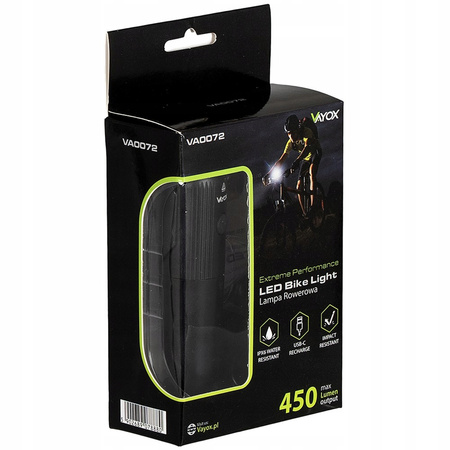 Latarka Lampka Przednia Rowerowa LED USB-C Uchwyt 5 Trybów 450lm IPX6 VAYOX