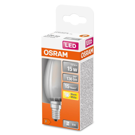 Żarówka LED B35 Świeczka E14 1.5W = 15W 136lm 2700K Ciepła 300° Retrofit Filament CLASSIC Osram
