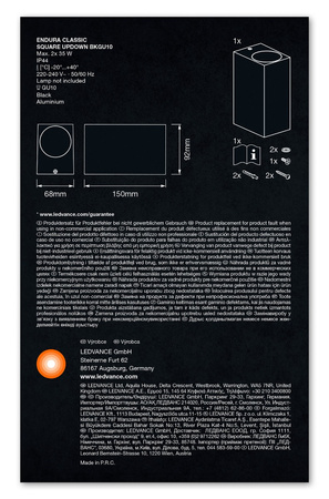 Lampa Ogrodowa Zewnętrzna Kinkiet Elewacyjny LED GU10 IP44 IK04 Czarny Endura Ledvance