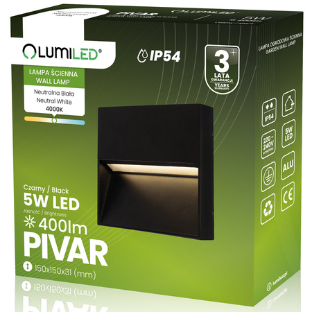 Lampa Ogrodowa Zewnętrzna Kinkiet Elewacyjny 5W LED IP54 PIVAR LUMILED