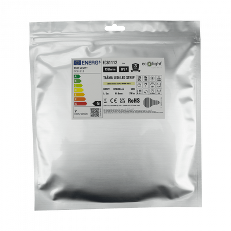 Taśma LED Pasek COB 7W/m 735lm/m 320LED/m 12V 3000K Ciepła IP67 Rolka 5m Ecolight