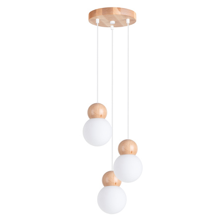 Lampa Sufitowa Wisząca Zwis 3x G9 Kulista Naturalne Drewno Skandynawska Pekka Sollux