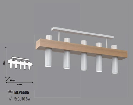 Lampa sufitowa wisząca WEST biała 5x GU10 MILAGRO geometryczna metal + drewno
