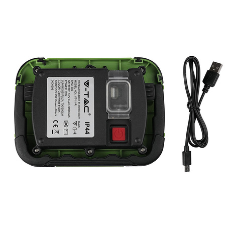 Naświetlacz LED 10W 700lm 6400K IP44 Zielony+Czarny Ładowalny USB Samsung Chip VT-10-R V-TAC