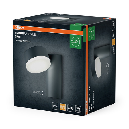 Kinkiet Ogrodowy Lampa Elewacyjna Zewnętrzna LED 8W 440lm 3000K Ciepła Szary IP44 Endura Osram