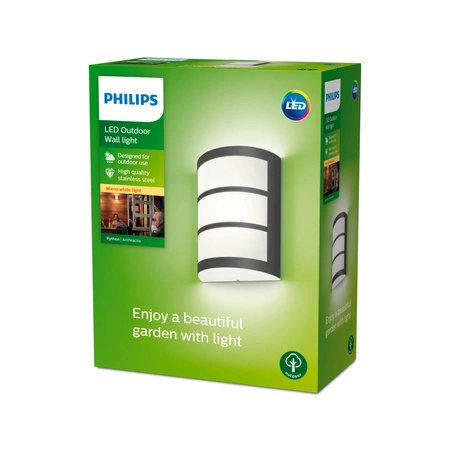 Kinkiet Ogrodowy Lampa Elewacyjna Zewnętrzna LED 3.8W 800lm 2700K Antracyt Python Ultra Efficient Philips