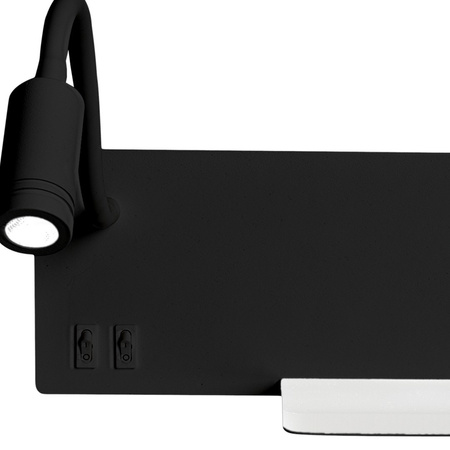 Lampka nocna ścienna z półką SHELF Czarna LED 4W + 5W + 2W Milagro