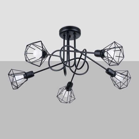 Lampa Sufitowa Wisząca 5x E14 Żyrandol Geometryczna Geometryczna Czarna Nowoczesna Artemis Sollux