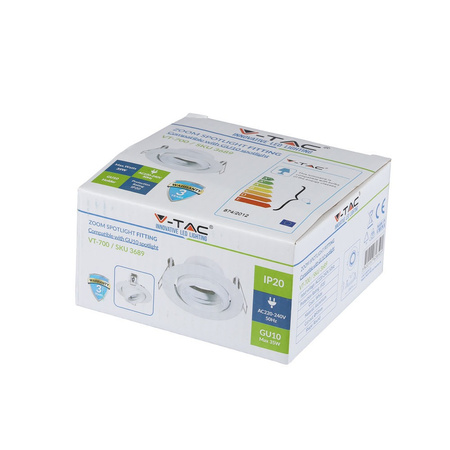 Oprawa Sufitowa Podtynkowa Oczko GU10 Okrągła Biała VT-700 V-TAC