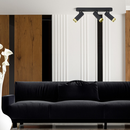 Oprawa Ścienno-Sufitowa Reflektor Punktowy 3x GU10 Czarna Złota FADO Sanico Goldlux