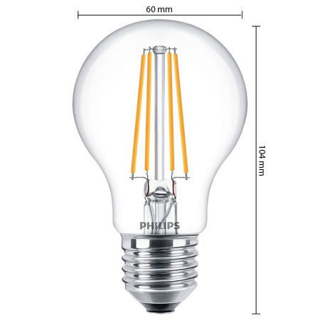 Zestaw 2x Żarówka LED E27 A60 7W = 60W 806lm 2700K Ciepła Filament PHILIPS