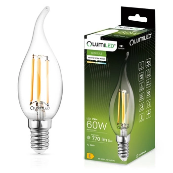 Żarówka LED Płomyk BA35 E14 7W 770lm 4000K Neutralna 360° Filament LUMILED