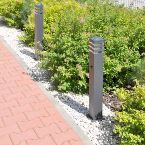 Lampa Ogrodowa Zewnętrzna TEKSAS 74 E27 IP44 Czujnik Słupek Grafitowa GOLDLUX (Polux)