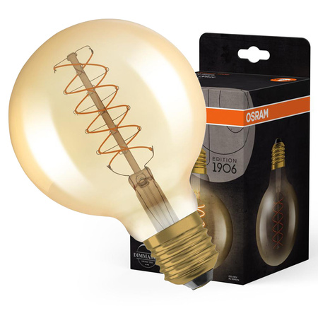 Żarówka LED Dekoracyjna G95 Kula E27 4.8W = 37W 420lm 2200K Ciepła 320° Filament Ściemnialna Vintage 1906 Osram