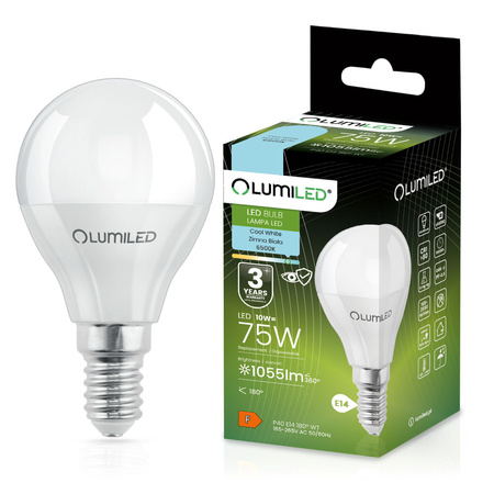 Żarówka LED E14 Kulka P45 10W = 75W 1055lm 6500K Zimna 180° LUMILED