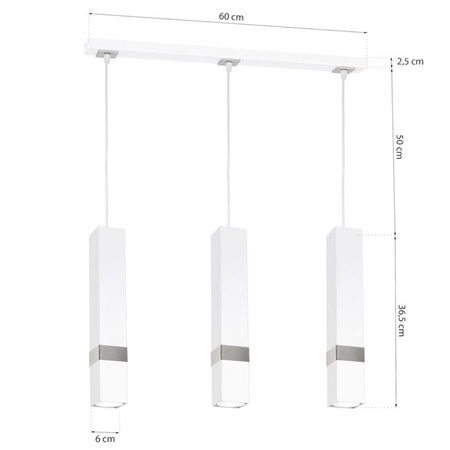 Lampa wisząca Tuba Zwis VIDAR Biały + srebrny 3x GU10 Milagro Metal Styl nowoczesny