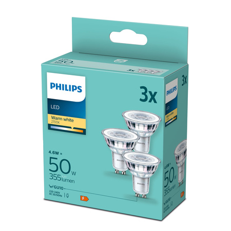 3PAK Żarówka LED GU10 4.6W = 50W 355lm 2700K Ciepła 36° PHILIPS