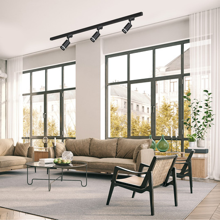 Zestaw Szyna Oświetleniona Szynoprzewód 3xPipe Ring GU10 + Prowadnica 1,5m Czarny Milagro