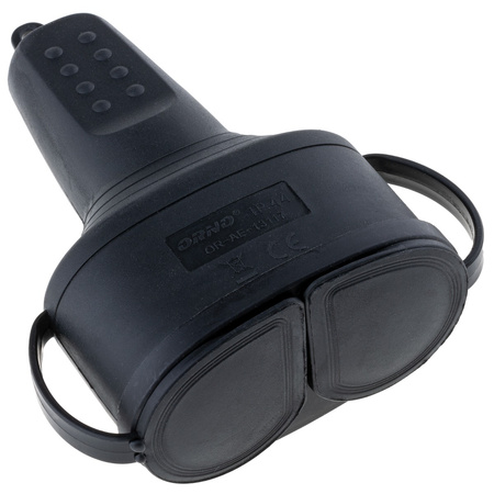 Podwójne gniazdo gumowe 16A 230V IP44 hermetyczne z uziemieniem i gumowymi osłonami