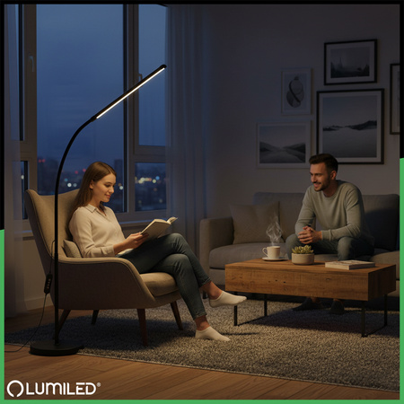 Lampa Stojąca Podłogowa Stołowa LED 14W CCT Ściemnialna z Regulacją Wysokości LONGA 2 Czarna LUMILED