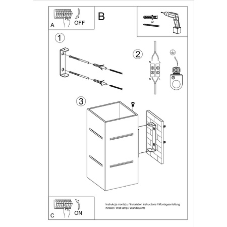 Lampa Ścienna Kinkiet Góra Dół G9 Prostokątna Biała Industrialna Blocco Sollux