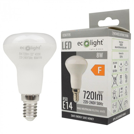 Żarówka LED Reflektor R50 E14 8W 720lm 4000K Neutralna Ecolight