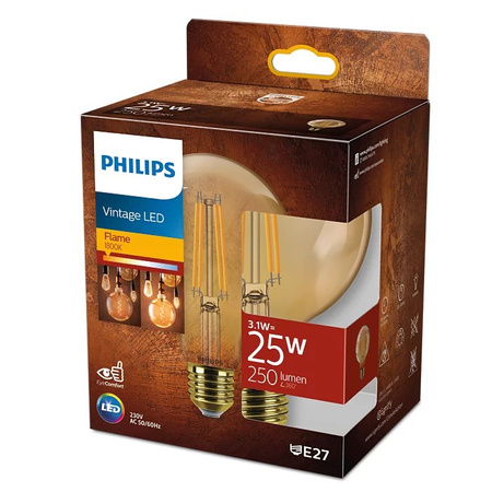 Żarówka LED Globe E27 G95 3.1W = 25W 250lm 1800K Ciepła Filament Bursztynowa PHILIPS